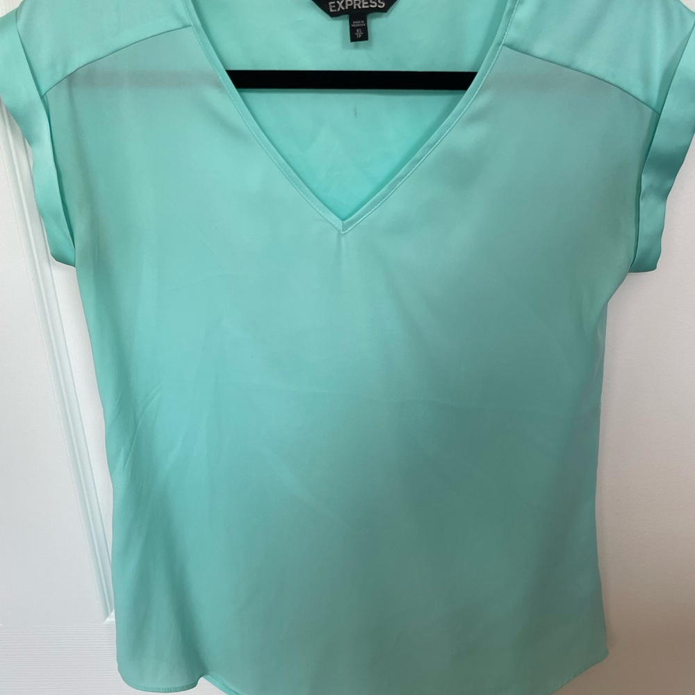 Express Green Fitted Cap Sleeve Blouse